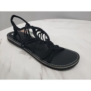 NEW SIZE 8 PLAKA Palm Leaf Flat Woven Sandals Black Strappy BOHO Surfer Beach